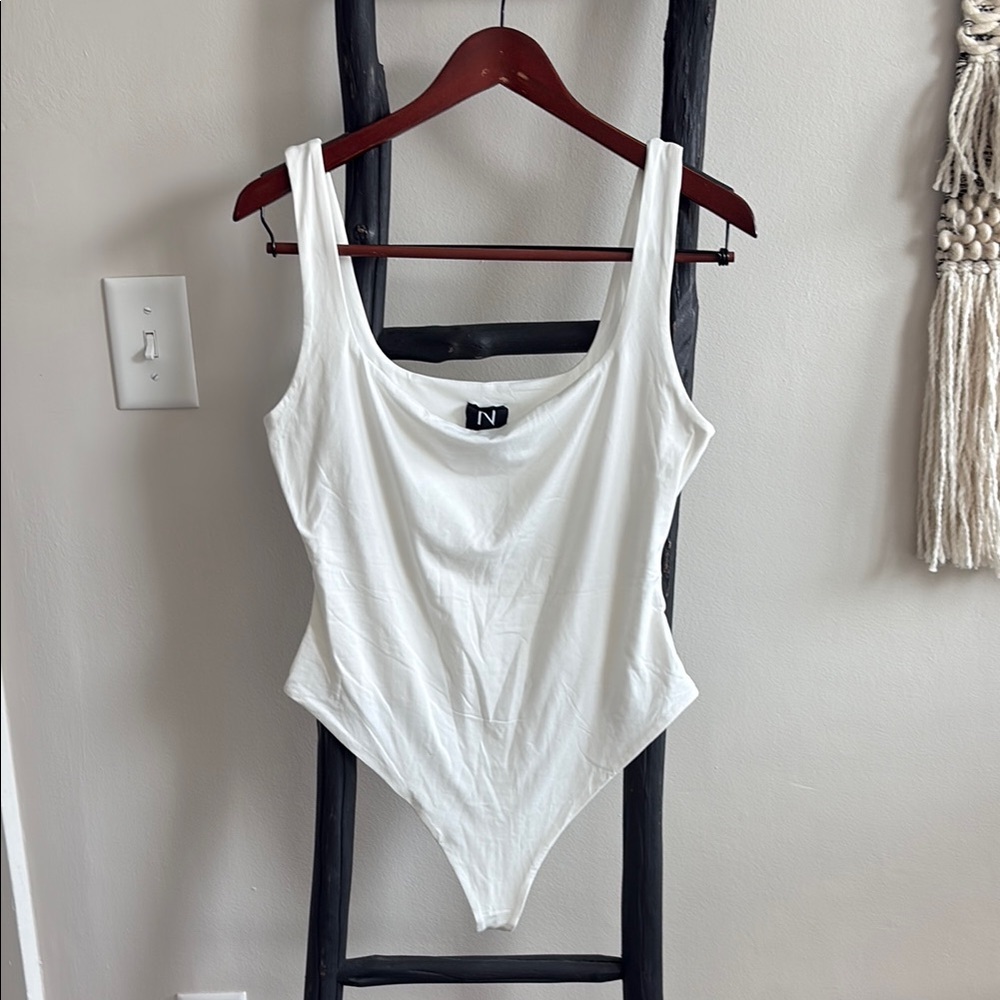 Naked Wardrobe White Scoop Neck Bodysuit Sz XL
